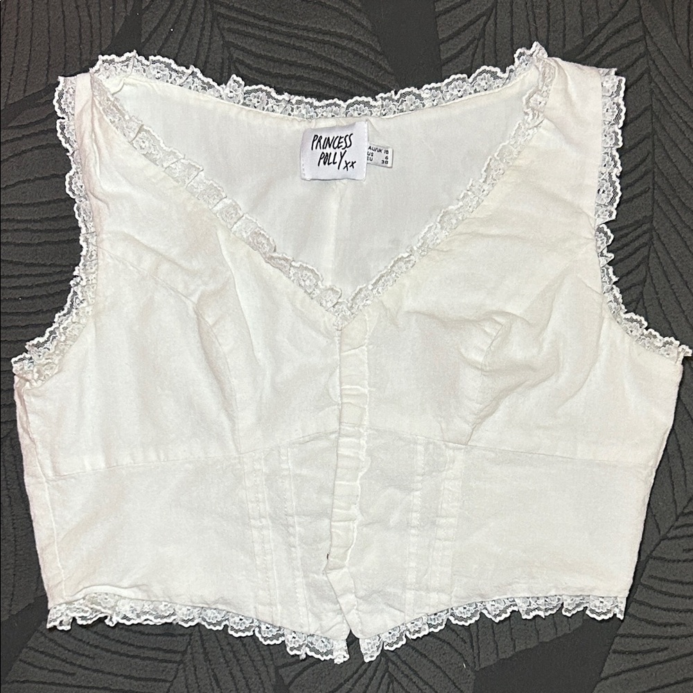 Princess Polly Silvanna white Lace-Edged top